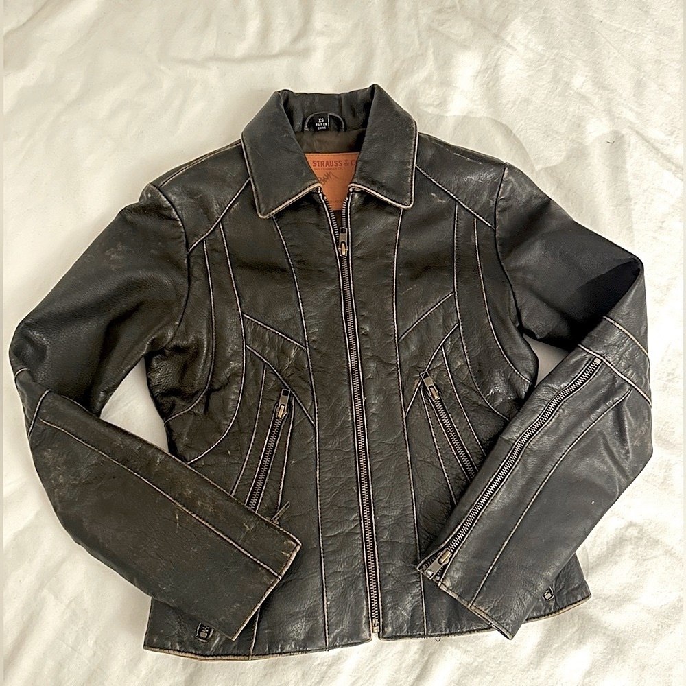 Black/Brown 90s Levi’s Leather Motorcycle Jacket XS